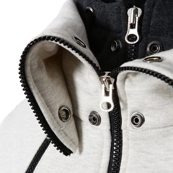 Men's Zip UP Hooded Jacket Fake Two Piece Sports Cardigan Casual Slim Sweatshirt Jacket - Image 5