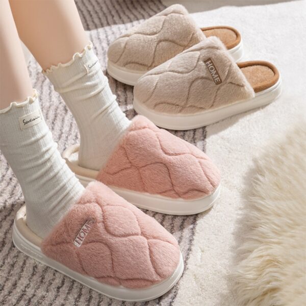 Plush Slippers Winter For Women Indoor Floor Bedroom Home Slipper Warm Solid House Shoes Men Couple - Image 3