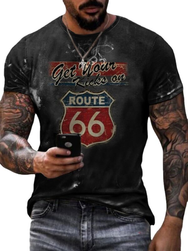 Round Neck Digital Print Slim Pullover Men's T-shirt - Image 3