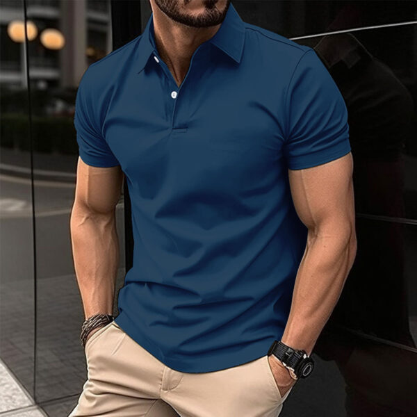 Summer Short Sleeve Polo Shirt Men Solid Color Button Lapel Button Top - Image 4