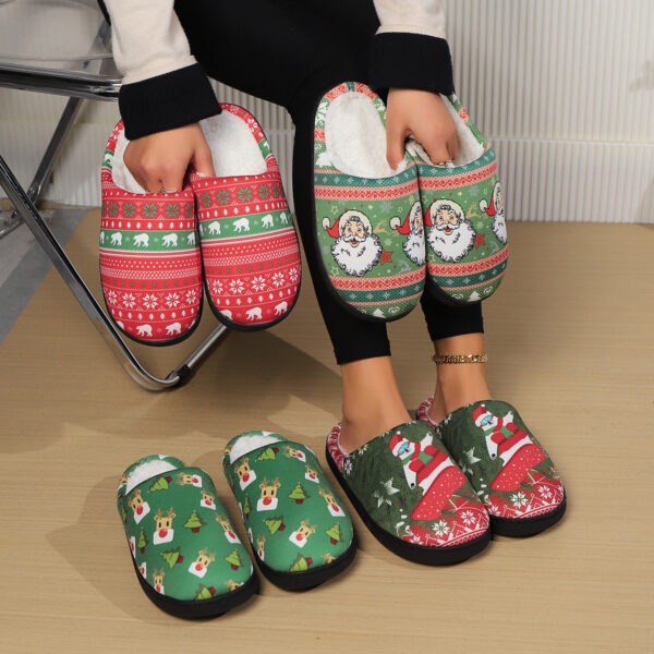 Christmas Snowman Elk Santa Claus Print Slippers Winter Warm Plush Slippers Indoor Non-slip Floor Bedroom Shoes - Image 3