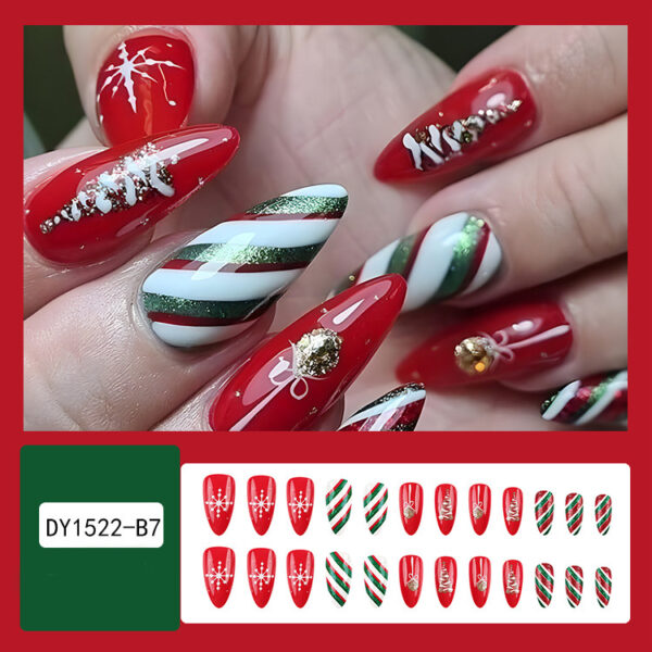 24pcs Christmas False Nails Hat Striped Snowflake Nail Art Stickers For Parties Dances Or Holiday Wear - Image 8