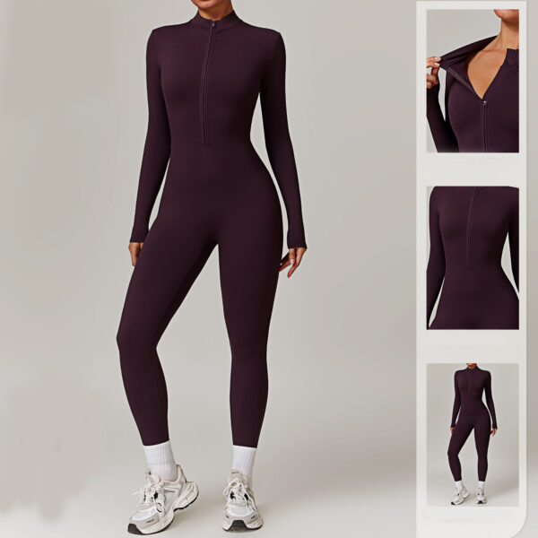 Warm Zipper Long-sleeved Jumpsuit Yoga Fitness Sports Pants Breathable Bodysuit Women's Clothing - Image 4