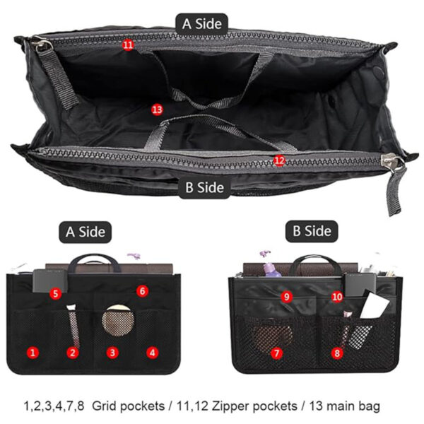 Handbag Organizer Insert For Women With 13 Pockets Large Capacity Lining Zipper Handle Portable Women's Purse Bag Travel Documents Cards Small Items - Image 6