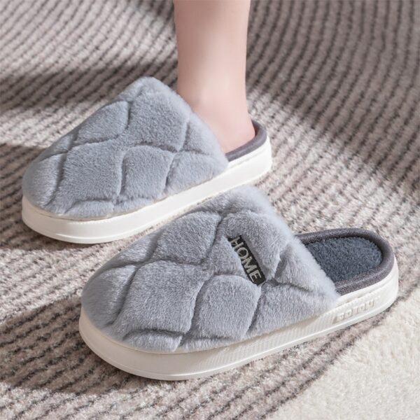 Plush Slippers Winter For Women Indoor Floor Bedroom Home Slipper Warm Solid House Shoes Men Couple - Image 2