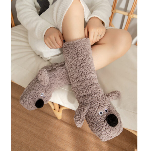 Cute Cartoon Dog Floor Socks Winter Warm Non-slip Plush Socks For Women - Image 3