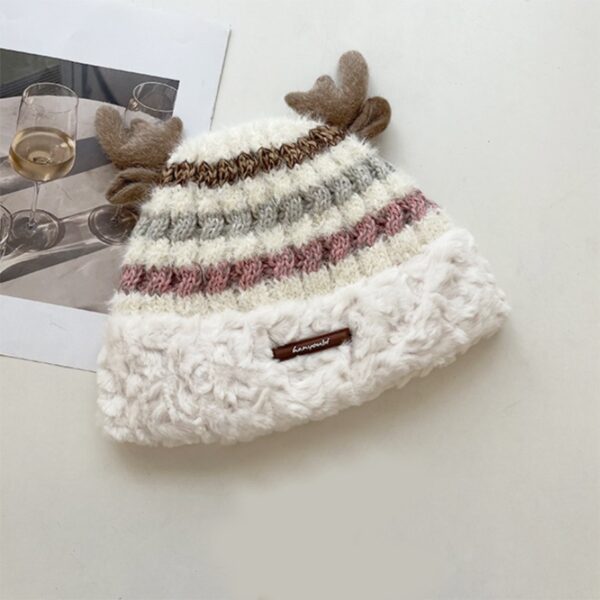 Christmas Knitted Hat With Cute Deer Antler Winter Warm Thick Hat For Girls Women - Image 7