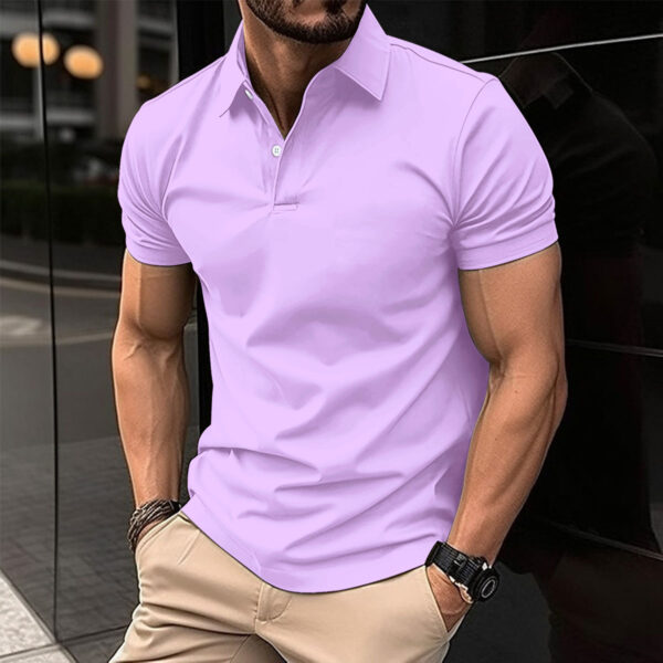 Summer Short Sleeve Polo Shirt Men Solid Color Button Lapel Button Top - Image 9