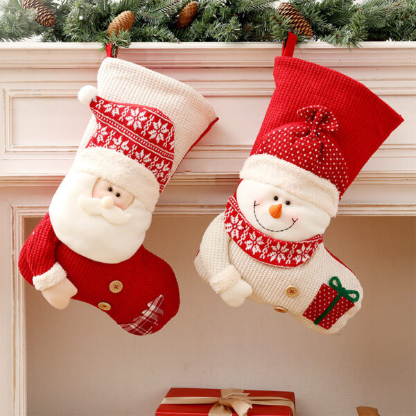 Large Red White Knitted Christmas Stocking Santa Claus Fireplace Decor Socks Xmas Gift Bags Candy Holder Decor For Home - Image 2