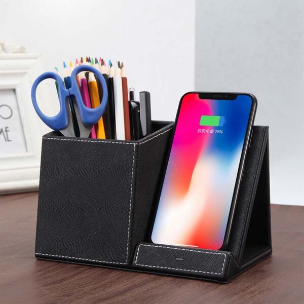 Leather Pen Holder Wireless Charger Wireless Phone Charger And Pen Holder Fast Charging Phone - Image 4