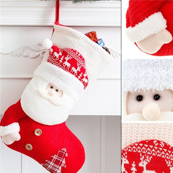 Large Red White Knitted Christmas Stocking Santa Claus Fireplace Decor Socks Xmas Gift Bags Candy Holder Decor For Home - Image 6