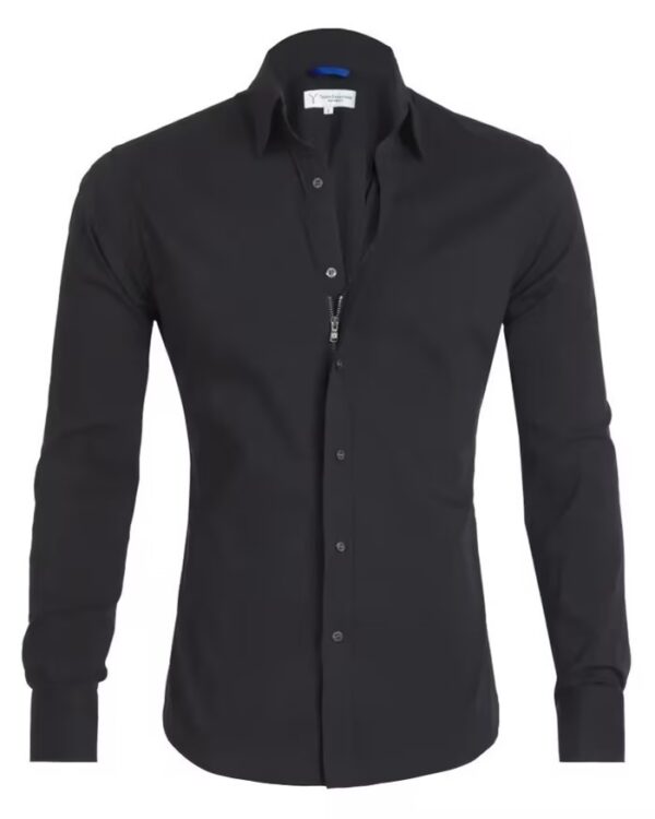 Long Sleeve Zipper Shirt With Button Design Fashion Lapel Tops For Mens Clothing - Image 9