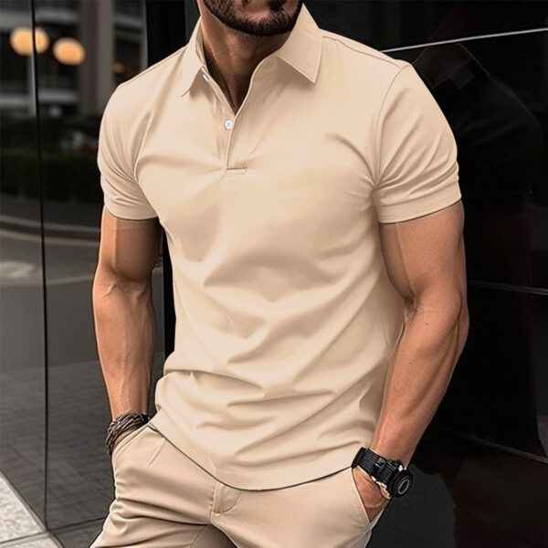 Summer Short Sleeve Polo Shirt Men Solid Color Button Lapel Button Top - Image 6