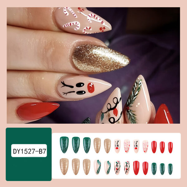 24pcs Christmas False Nails Hat Striped Snowflake Nail Art Stickers For Parties Dances Or Holiday Wear - Image 3