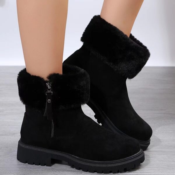 Warm Plush Boots Winter Fashion Side-Zipper Snow Boot For Women Outdoor Thickened Low-heelded Shoes - Image 3