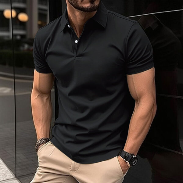 Summer Short Sleeve Polo Shirt Men Solid Color Button Lapel Button Top - Image 5