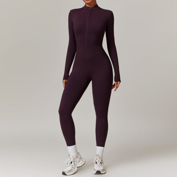 Warm Zipper Long-sleeved Jumpsuit Yoga Fitness Sports Pants Breathable Bodysuit Women's Clothing - Image 9