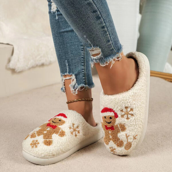 Christmas Snowflake Gingerbread Slippers Winter Indoor Non-slip Floor Bedroom Fuzzy House Shoes For Women Home Slippers - Image 3