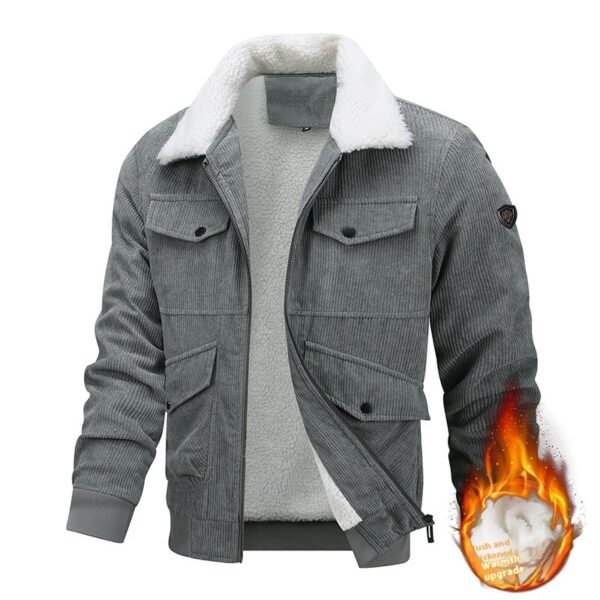 Winter Lapel Fleece Jacket With Pockets Warm Thicken Cotton Coat Men's Clothing - Image 5