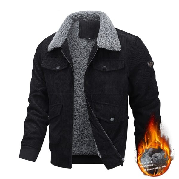 Winter Lapel Fleece Jacket With Pockets Warm Thicken Cotton Coat Men's Clothing - Image 3