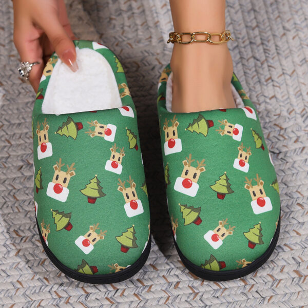 Christmas Snowman Elk Santa Claus Print Slippers Winter Warm Plush Slippers Indoor Non-slip Floor Bedroom Shoes - Image 6