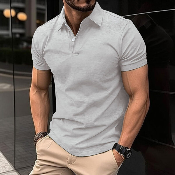 Summer Short Sleeve Polo Shirt Men Solid Color Button Lapel Button Top - Image 10