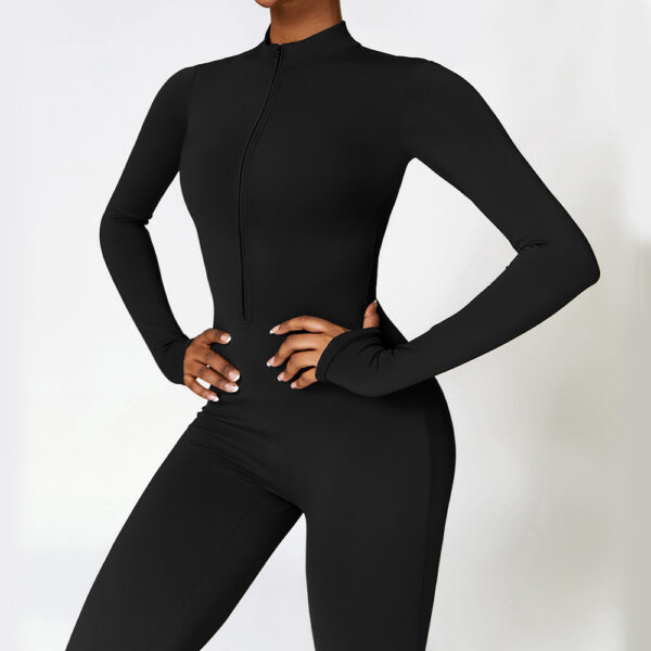 Warm Zipper Long-sleeved Jumpsuit Yoga Fitness Sports Pants Breathable Bodysuit Women's Clothing - Image 3