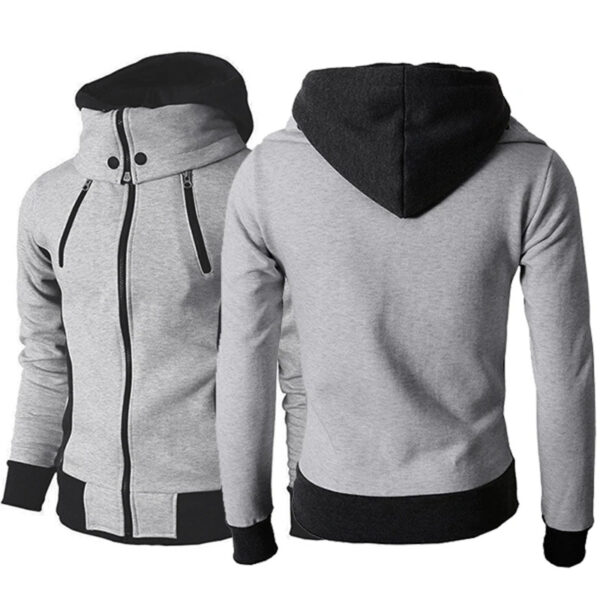 Men's Zip UP Hooded Jacket Fake Two Piece Sports Cardigan Casual Slim Sweatshirt Jacket - Image 2