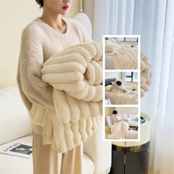 Soft Wind Bubble Velvet Blanket Warm Solid Rabbit Fur Blankets Double-sided Thickening Cover Throw Warm Fur Blanket - Image 2