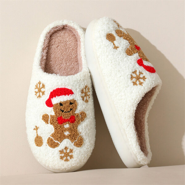 Christmas Snowflake Gingerbread Slippers Winter Indoor Non-slip Floor Bedroom Fuzzy House Shoes For Women Home Slippers - Image 5