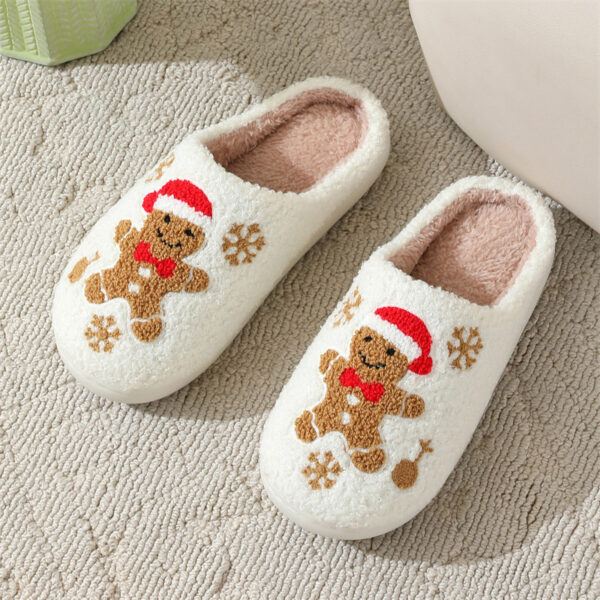 Christmas Snowflake Gingerbread Slippers Winter Indoor Non-slip Floor Bedroom Fuzzy House Shoes For Women Home Slippers - Image 7