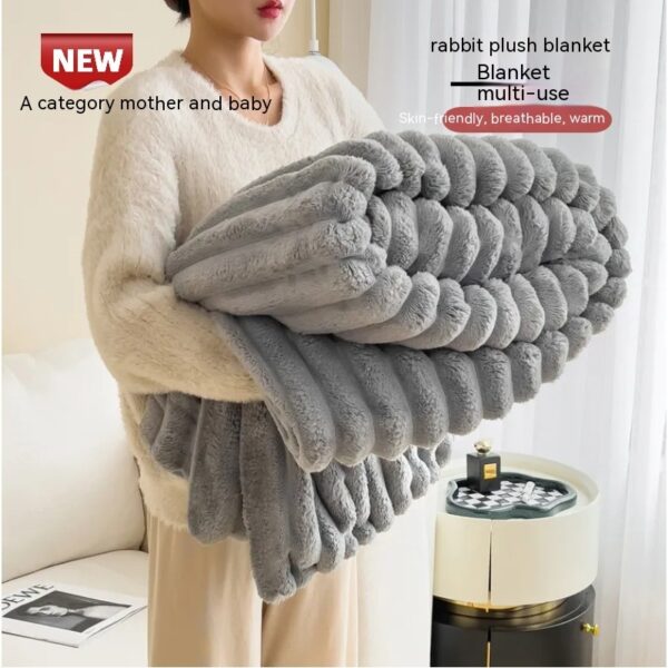 Soft Wind Bubble Velvet Blanket Warm Solid Rabbit Fur Blankets Double-sided Thickening Cover Throw Warm Fur Blanket - Image 4