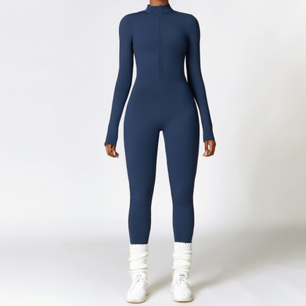 Warm Zipper Long-sleeved Jumpsuit Yoga Fitness Sports Pants Breathable Bodysuit Women's Clothing - Image 7