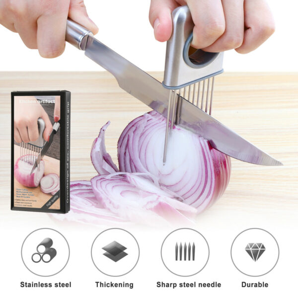 Onion Holder Slicer Vegetable tools Tomato Cutter Stainless Steel Kitchen Gadget - Image 10