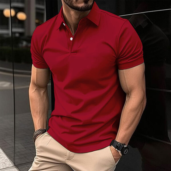 Summer Short Sleeve Polo Shirt Men Solid Color Button Lapel Button Top - Image 7