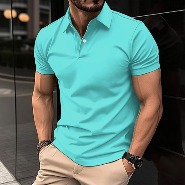 Summer Short Sleeve Polo Shirt Men Solid Color Button Lapel Button Top - Image 8