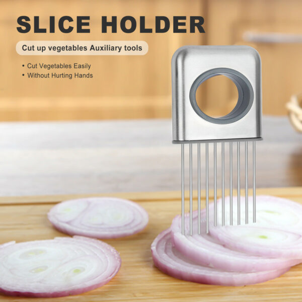 Onion Holder Slicer Vegetable tools Tomato Cutter Stainless Steel Kitchen Gadget - Image 3