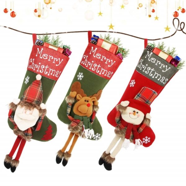 2024 New Year Xmas Big Stockings Set Decorations Christmas 3D Plush Big Sock Christmas Tree Pendant Decorating Supplies - Image 2