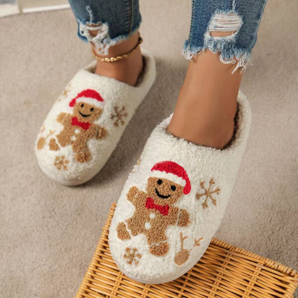 Christmas Snowflake Gingerbread Slippers Winter Indoor Non-slip Floor Bedroom Fuzzy House Shoes For Women Home Slippers - Image 2