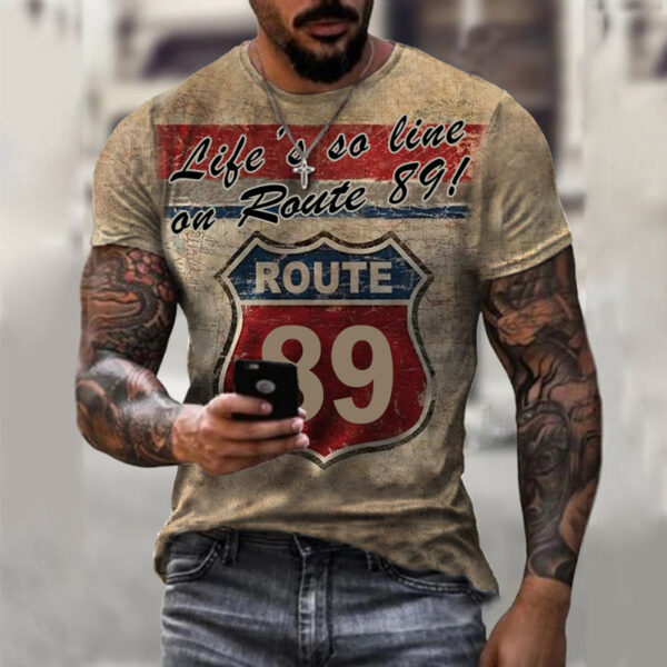 Round Neck Digital Print Slim Pullover Men's T-shirt - Image 10