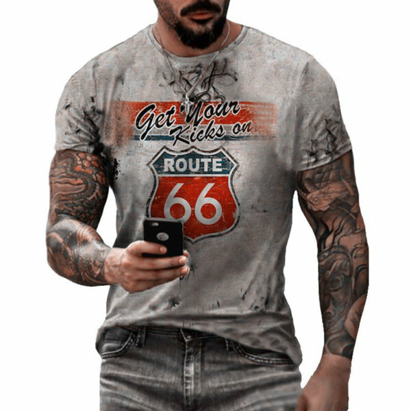 Round Neck Digital Print Slim Pullover Men's T-shirt - Image 7