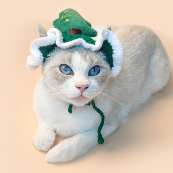 Christmas Tree Pet Head Cover Crocheted Hand-woven Cat Dog Hats Pets Products - Image 2