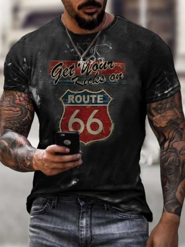 Round Neck Digital Print Slim Pullover Men's T-shirt - Image 4