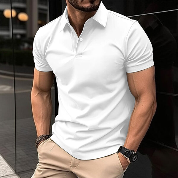 Summer Short Sleeve Polo Shirt Men Solid Color Button Lapel Button Top - Image 3