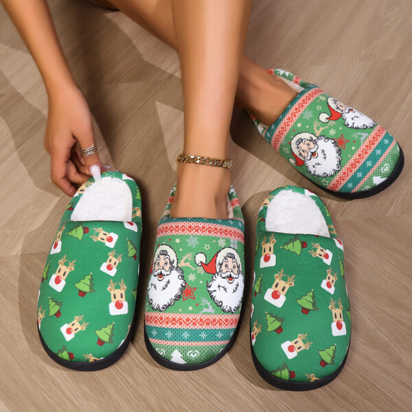 Christmas Snowman Elk Santa Claus Print Slippers Winter Warm Plush Slippers Indoor Non-slip Floor Bedroom Shoes - Image 2