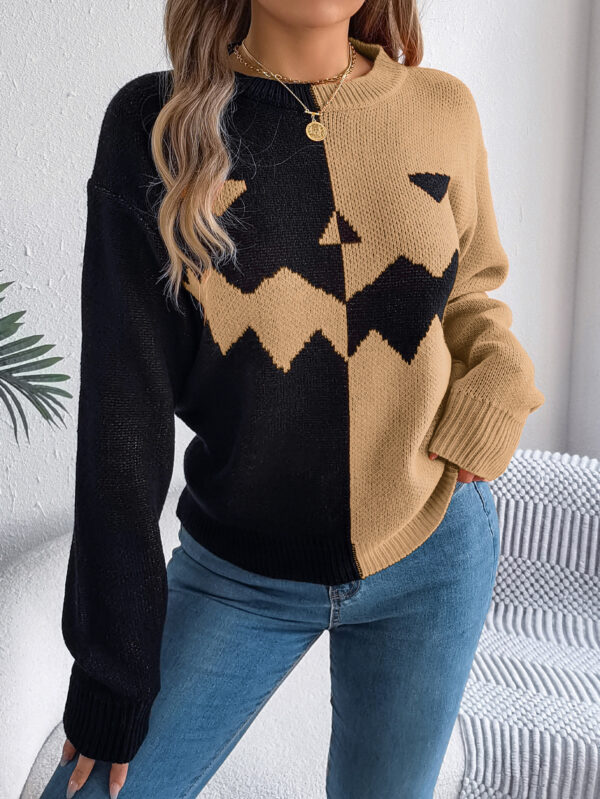 Halloween Contrast-color Pullover Sweater Fashion Long Sleeve Knitted Tops For Womens Clothing - Image 7