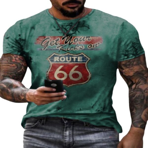 Round Neck Digital Print Slim Pullover Men's T-shirt - Image 6