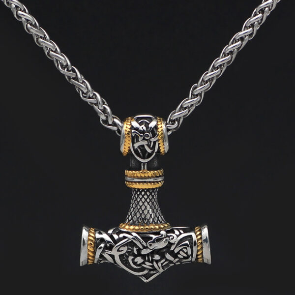 Nordic Vikings Hammer Rune Pendant Necklace Male - Image 3